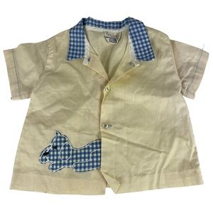 Vintage Honey Suckle Sears & Roebuck Baby Button-down SS Shirt Blue Plaid Dog